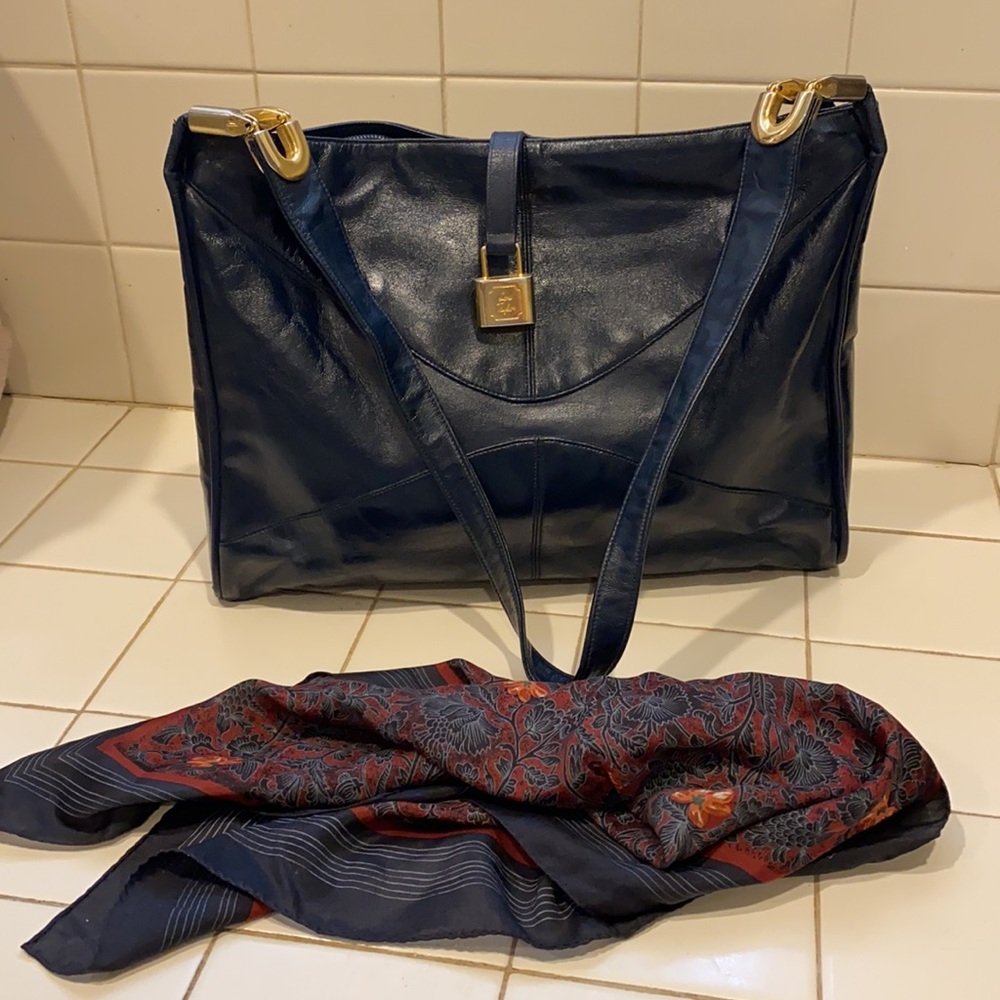 Vintage Lou Taylor Handbag Fabulous Navy Bag With Mirror